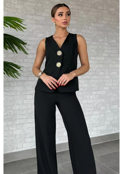 Düğme Detaylı Yelek Pantolon İkili Takım P-00012581