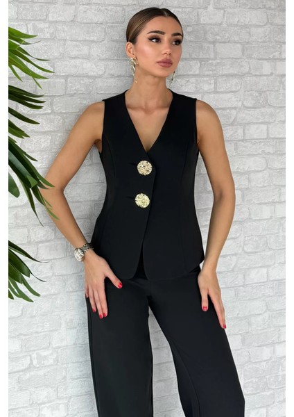 Düğme Detaylı Yelek Pantolon İkili Takım P-00012581