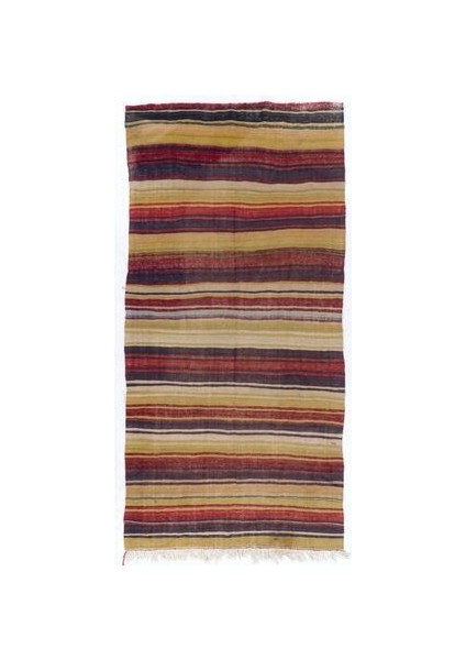 158X315 cm Çizgi Desenli El Dokuması Eski Yolluk Kilim, Düz Dokuma Koridor Kilimi