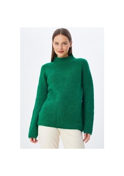6849 Kadın Dikişsiz Dik Yaka Triko Kazak Yeşil