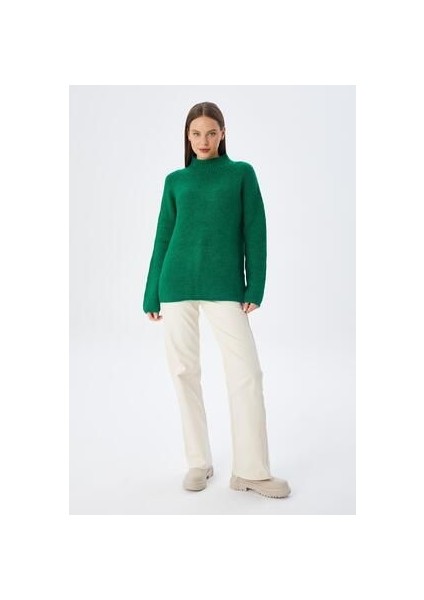 6849 Kadın Dikişsiz Dik Yaka Triko Kazak Yeşil fiyatları