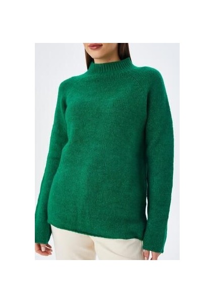 6849 Kadın Dikişsiz Dik Yaka Triko Kazak Yeşil fırsatları