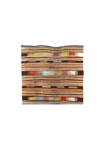 160X305 cm Çok Renkli Eski El Yapımı Kilim, Düz Dokuma %100 Yün Kilim