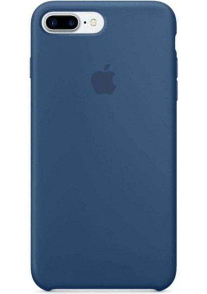 Apple iPhone 7 Plus Uyumlu Logolu Içi Kadife Altı Açık Lansman Ocean Blue Silikon Kılıf