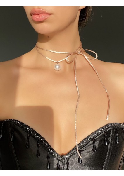 Ipli Büyük Inci Choker Kolye