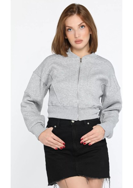 Fermuarlı Crop Top Sweatshirt