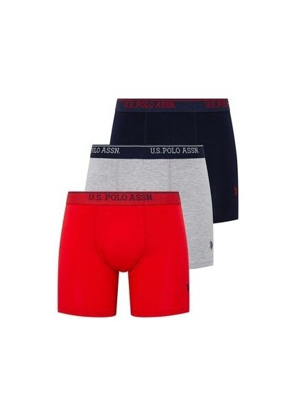 U.s. Polo Assn Erkek Beyaz 3'lü Uzun Paça/kırmızı-Lacivert-Gri Melanj Boxer 80454