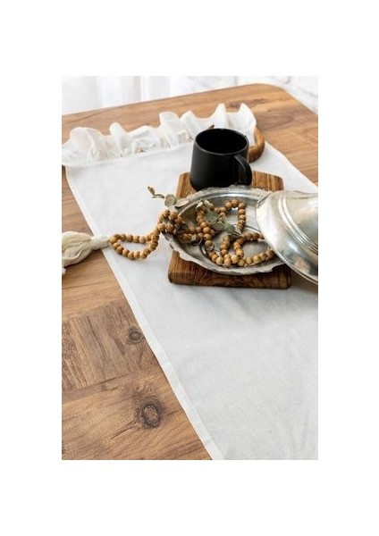 Runner Naturel Keten Fırfırlı Vintage 40X110 cm modelleri