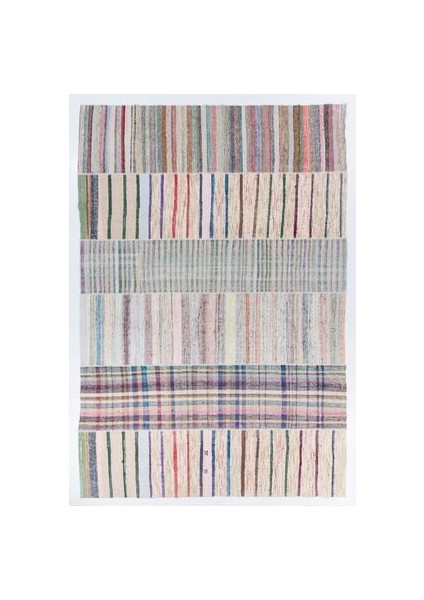 370X534 cm Eski Pamuklu Kilim, El dokuması Çaput. Çizgili Kilim. Özel Seçenekler Mevcuttur