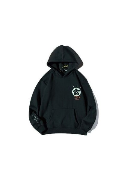 3 Iplik Cactus Jack Sweatshirt - Siyah Baskılı Oversize Şardonlu Kapüşonlu fiyatları