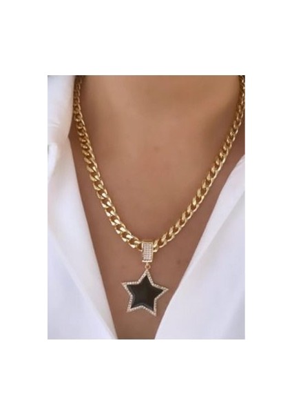 Siyah Yıldız Kolye Kalın Zincir