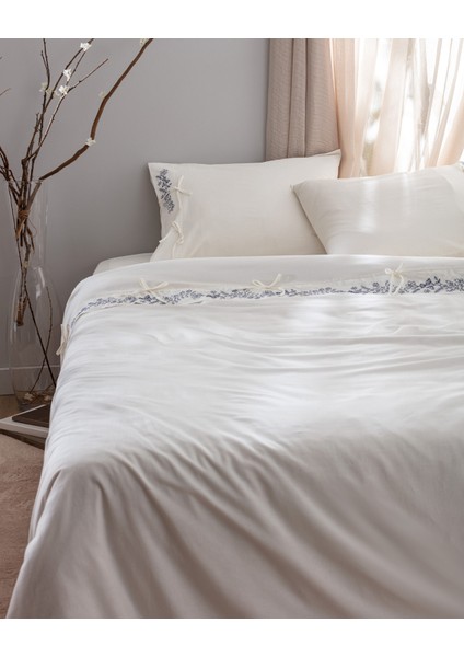 Relief King Size %100 Pamuk Bağlamalı Nevresim Takımı - Ekru/Lacivert fiyatları