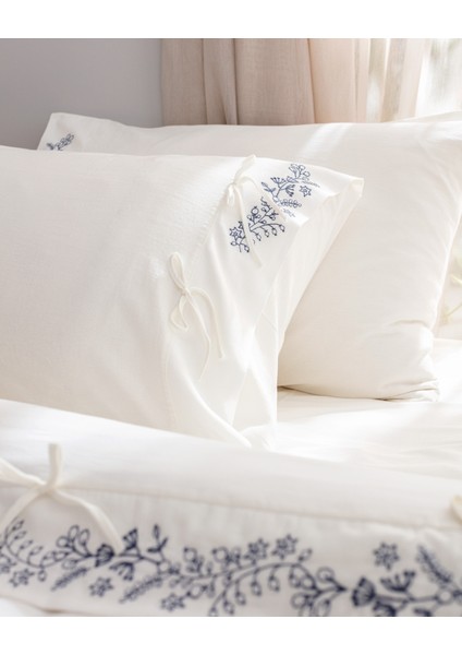 Relief King Size %100 Pamuk Bağlamalı Nevresim Takımı - Ekru/Lacivert fırsatları