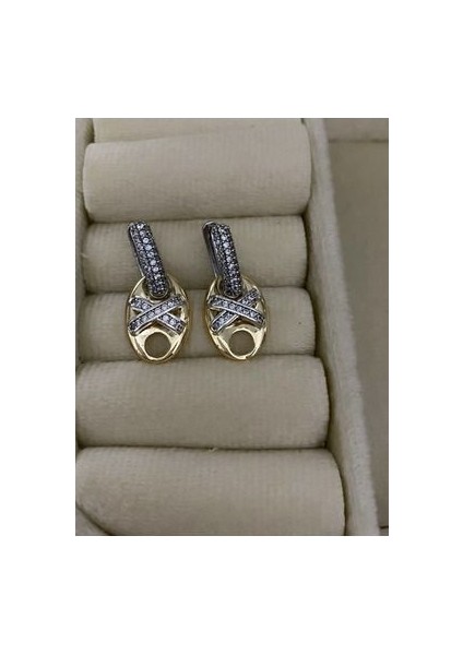 Tffny Modeli Taşlı Küpe