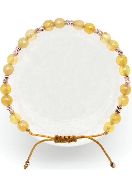 Akik Doğal Taş Makrome Örme Bileklik Fasetli Küre Kesim