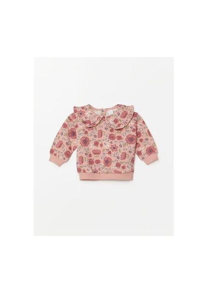 Bebe Yaka Uzun Kollu Baskılı Kız Bebek Sweatshirt ve Tayt 2'li Takım