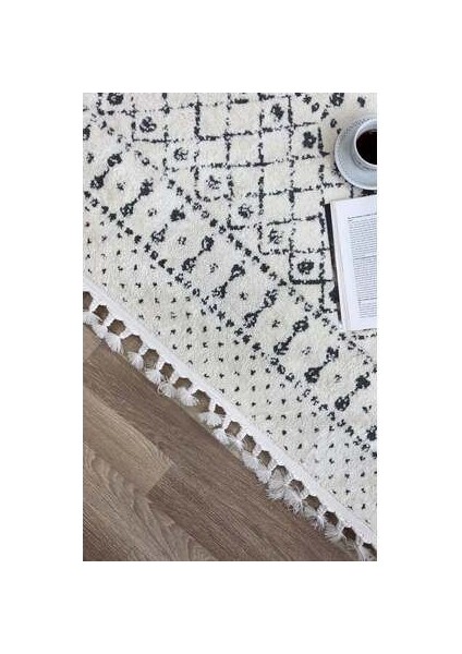 Polly Gri Halı Krem Halı İskandinav Tarz Halı Peluş Halı Geometrik Desen Yumuşak Halı Salon Halısı Koridor Halısı Yatak Odası Halısı Spor Saçaklı fırsatları
