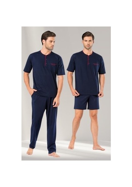 Erkek Lacivert Bordo Renk Alternatifli 3 Lü Pijama Takımı