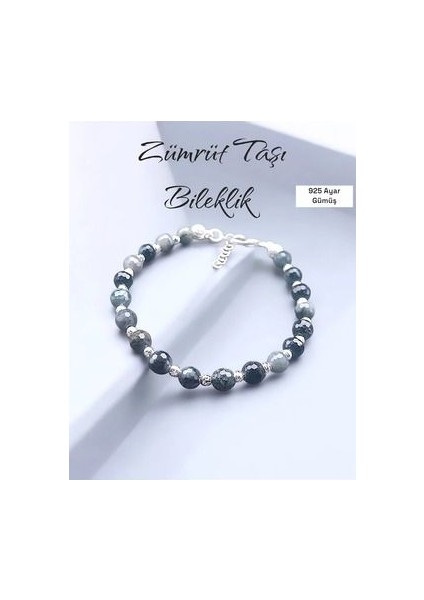 Zümrüt Zümrüt Taşı Bileklik 6 mm 925 Ayar Gümüş