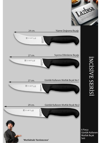 Incisive Serisi Mutfak Bıçak Seti Et Ekmek Sebze Şef Bıçağı 6 Lı Set Günlük Kullanım ( MFT-258 )