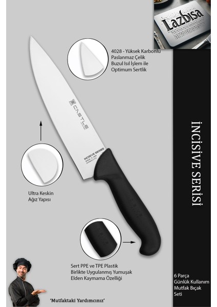 Incisive Serisi Mutfak Bıçak Seti Et Ekmek Sebze Şef Bıçağı 6 Lı Set Günlük Kullanım ( MFT-258 )