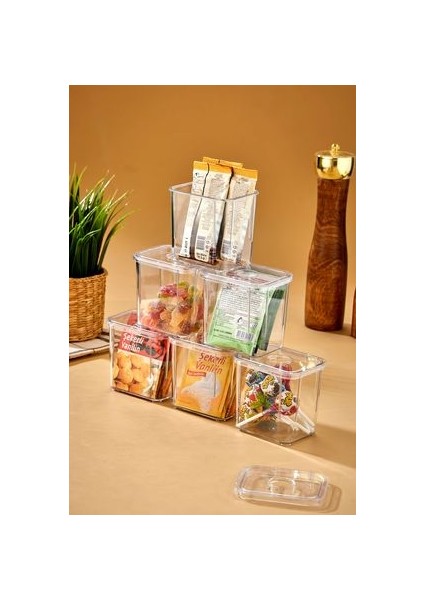 6lı Kapaklı Saklama Kutusu Seti Dolap Düzenleyici Şeffaf modelleri