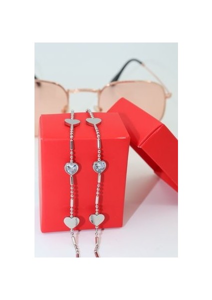 Çelik Gümüş. Kristal Taşlı Kadın Gözlük Zinciri. Özel Tasarım Steel. Gözlük Ipi. Gözlük Askısı.