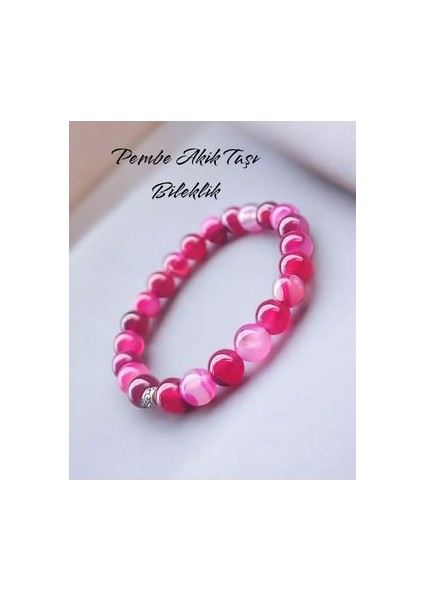 Pembe Akik Taşı Bileklik 8 mm