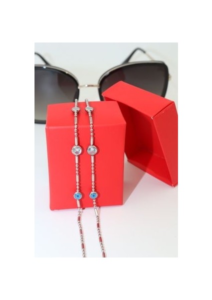 Çelik Gümüş. Kristal Taşlı Kadın Gözlük Zinciri. Özel Tasarım Steel. Gözlük Ipi. Gözlük Askısı.