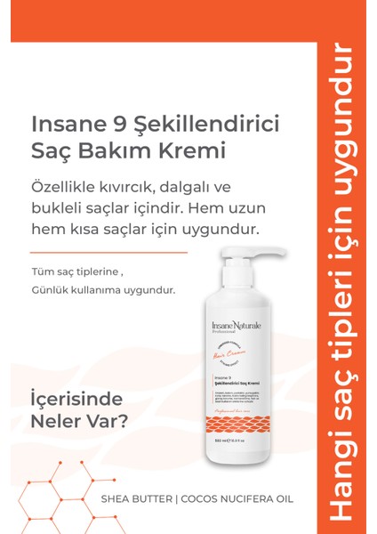 Şekillendirici, Bukle Belirginleştirici Saç Bakım ve Onarım Kremi - Saç Kremi (Insane 9)500 ml fiyatları