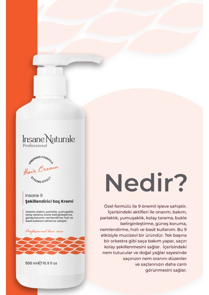 Şekillendirici, Bukle Belirginleştirici Saç Bakım ve Onarım Kremi - Saç Kremi (Insane 9)500 ml modelleri