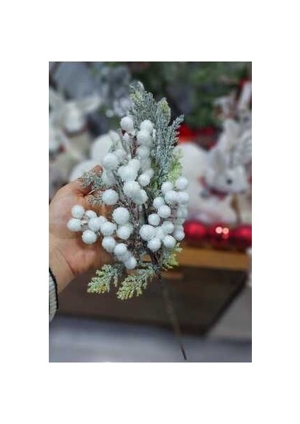 Karlı Beyaz Kokina Dalı 25 cm 2 Adet, Yılbaşı Süsü, Yapay Çiçek, Dekor, Kokina Dalı