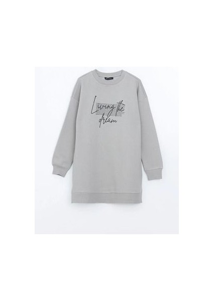 Lcw Modest Gri Bisiklet Yaka Baskılı Kadın Sweatshirt Tunik modelleri