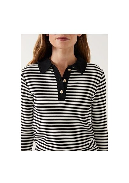 Polo Yaka Çizgili Kadın Body Lcw Modest modelleri