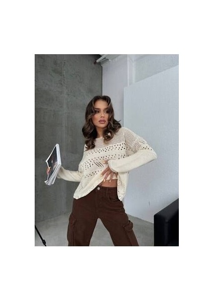 Kadın Uzun Kollu Delikli Kazak fırsatları