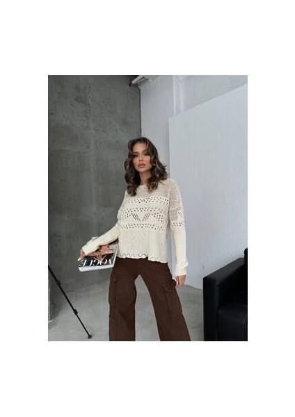 Kadın Uzun Kollu Delikli Kazak indirimleri