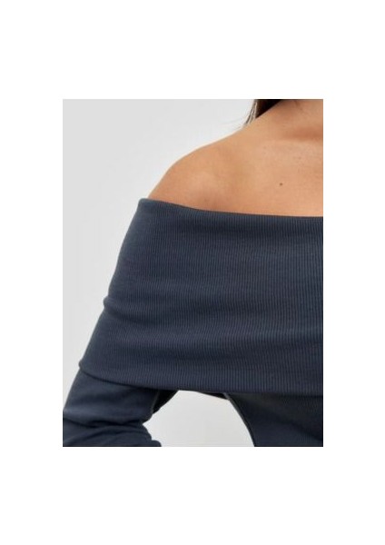 Kaşkorse Madonna Yaka Uzun Kollu Mini Elbise-Antrasit Gri fırsatları