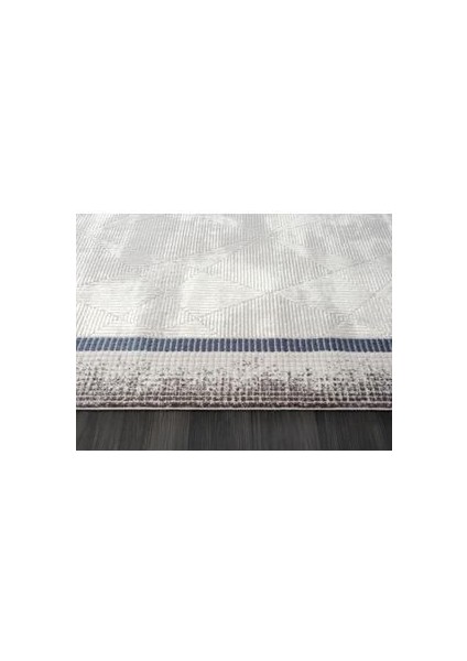 Dream Gri Halı Lacivert Kenar Çerçeveli Geometrik Detaylı Akrilik Tozuaz Modern Salon Halısı