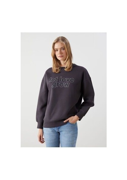 Lcw Vision Taş Baskılı Oversize Kadın Kalın Sweatshirt