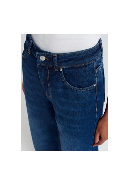71746 Koyu Renk Geniş Wideleg Denim Pantolon-Lacivert fırsatları