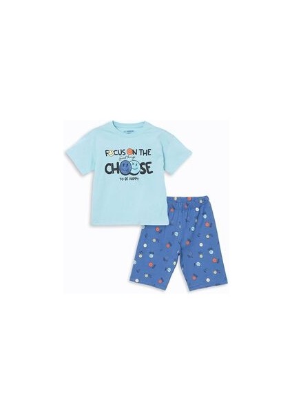 Lcw Kids Bisiklet Yaka Baskılı Erkek Çocuk Şortlu Pijama Takımı