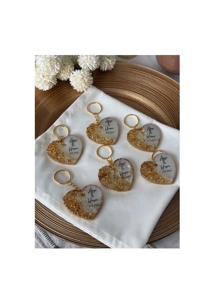 Taşlı Kalpli Anahtarlık 30 Adet