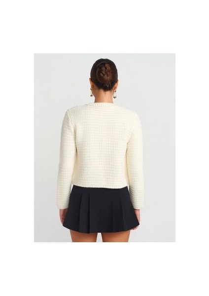 60298 Bisiklet Yaka Düğmeli Triko Hırka-Ekru fiyatları