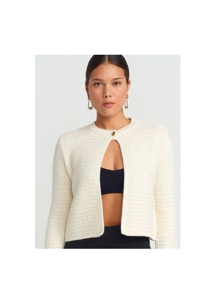60298 Bisiklet Yaka Düğmeli Triko Hırka-Ekru modelleri