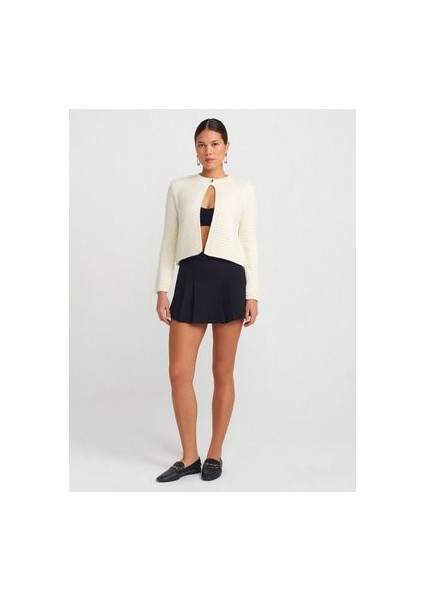 60298 Bisiklet Yaka Düğmeli Triko Hırka-Ekru fırsatları