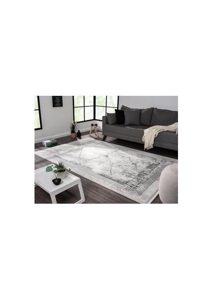Dream Gri Halı Antrasit Mermer Detaylı Çerçeveli Desen Akrilik İplik Salon ve Oturma Odası Halısı modelleri