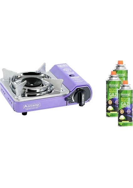 Tekli Mini Portatif Ocak Mor+3 Adet Kartuş KTS-227 ORC-014-E3