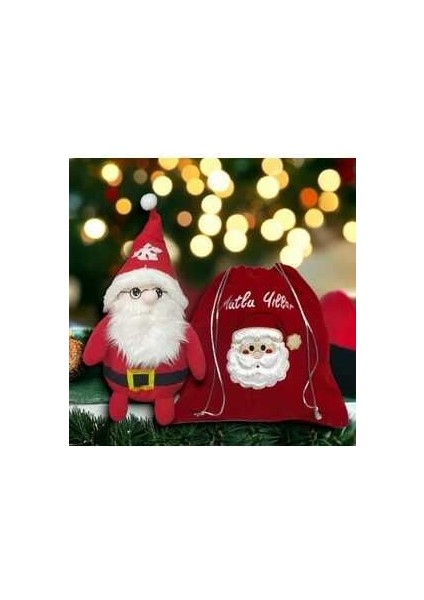 Sevgiliye En Güzel Hediyeler Çantalı Noel Baba 60 cm Yılbaşı Dekoru ve Peluş Oyuncağı 2li
