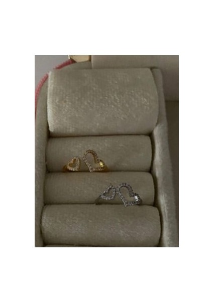 Çift Kalpli Taşlı Yüzük fiyatları