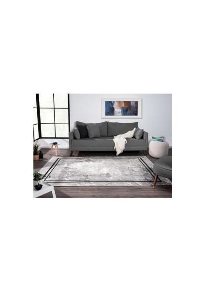 Dream Gri Halı Eskitme Geometrik Detaylı Kenar Çerçeveli Akrilik Modern Salon ve Oturma Odası Halısı fiyatları